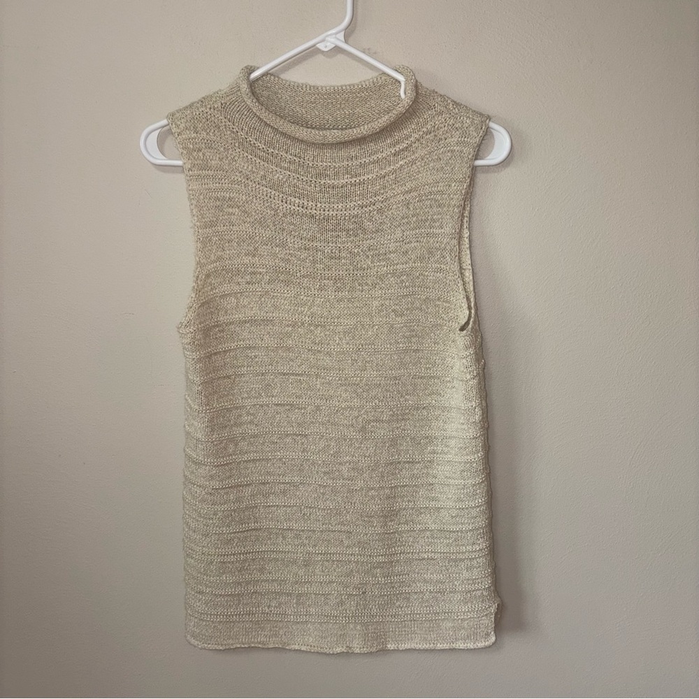 Vintage Chico's Rolled Neck Crochet Sleeveless Top S/M